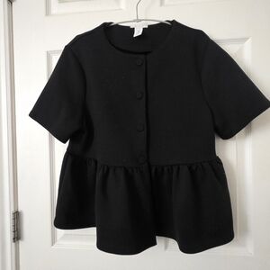 NWOT H&M Black Peplum Babydoll Jacket Jersey Top Sz. M
